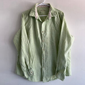 Men's Tasso Elba Casual Button Down Shirt XL Green Beige